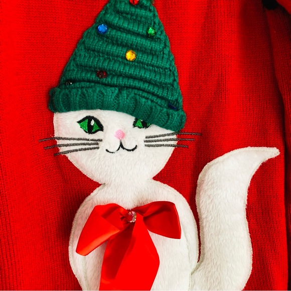HOLYDAY TIME UGLY SWEATER SIZE 1X (16w/18w) KNIT PULLOVER CAT FUZZY ANIMAL PS2 - Picture 4 of 6